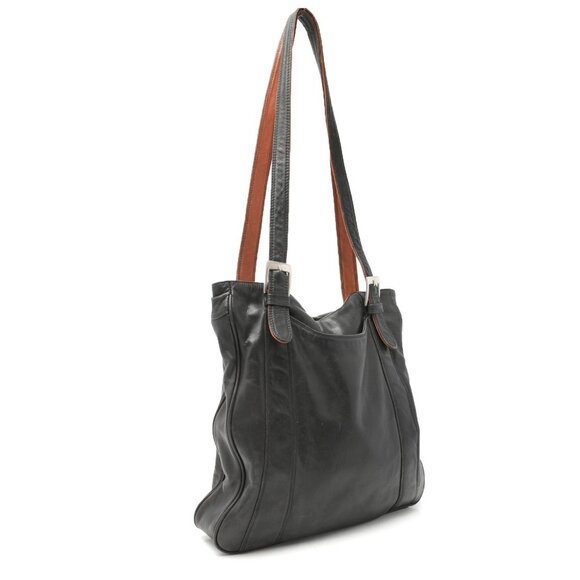 Derek Alexander Leather Shoulder Bag Black Brown Tote Purse Plaid Lining Classic - Picture 5 of 14